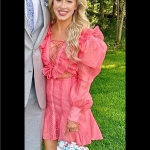 Women's salmonPink Ruffle Backlace Dress